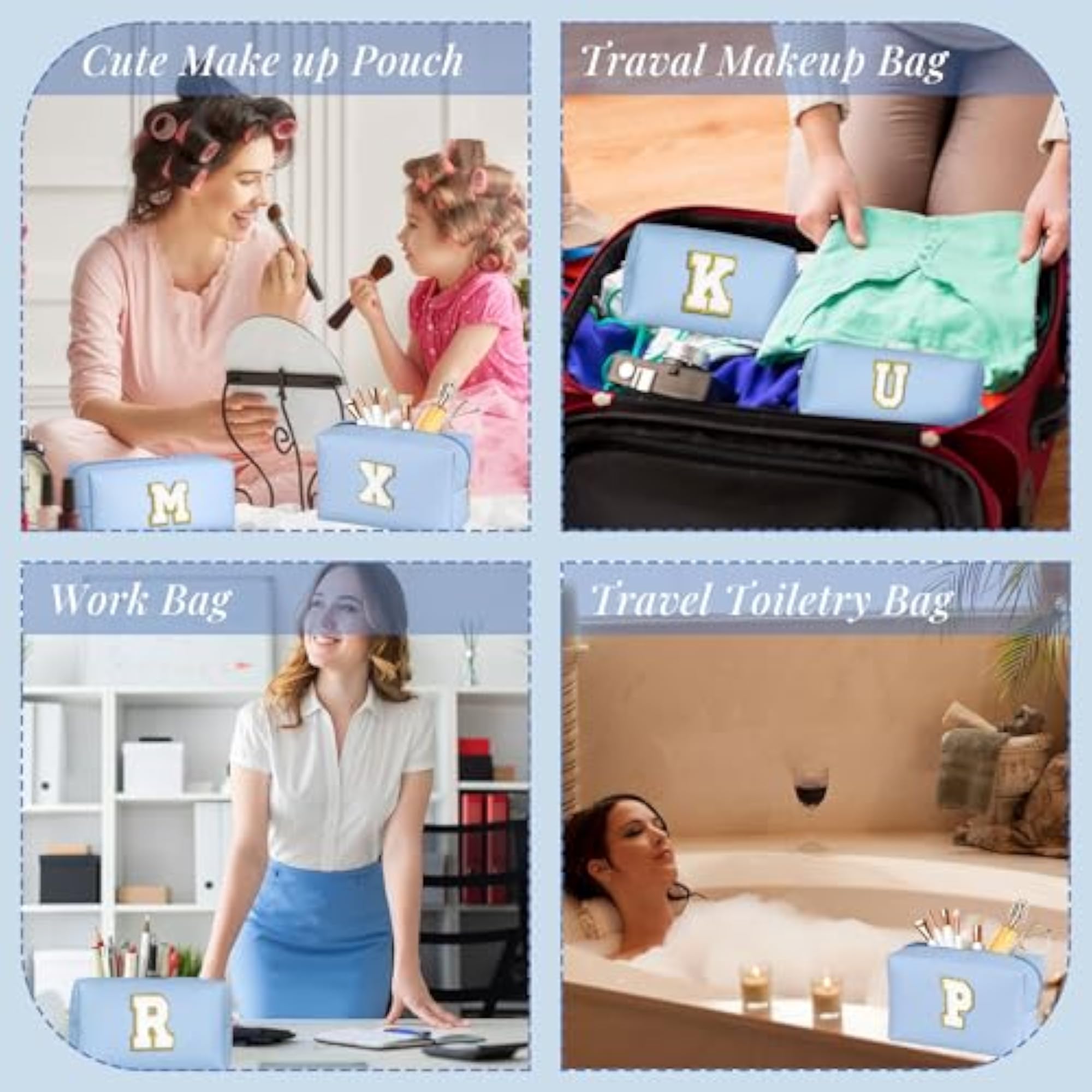 Personalized Initial Makeup Bag, Waterproof Travel Organizer