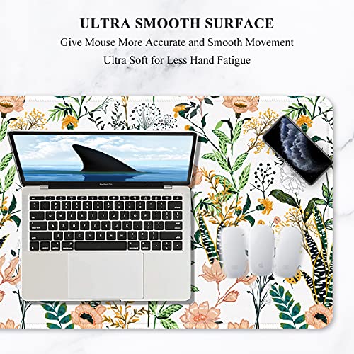 Auhoahsil 拡張マウスパッド XXL ゲーミングマウスパッド 大型大型マウスパッド ノートパソコンキーボードマット デスクパッド 滑り止めベース ステッチエッジ ゲームオフィス用 31.5 x 15.7インチ フラワープリント