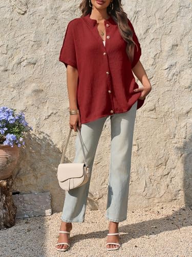 Image of Saodimallsu Womens Short Sleeve Cardigan Sweaters Button Down Lightweight Knit Cardigans