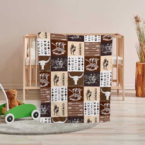 Image of Western Blanket, Western Decor for Nursery Room, Baby Blankets for Boys Girls, Cowboy Baby Blankets, Western Baby Stuff, Soft Warm Lightweight Nursery Bed Blanket for Newborn Toddlers (01, 30x40 in)