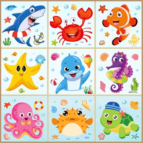 Whaline 193Pcs Ocean Animal Window Clings Summer Under The Sea Window Decor Cute Sea Life Double-Sided for School Home Office Decor Under The Sea Party Supplies,9 Sheet