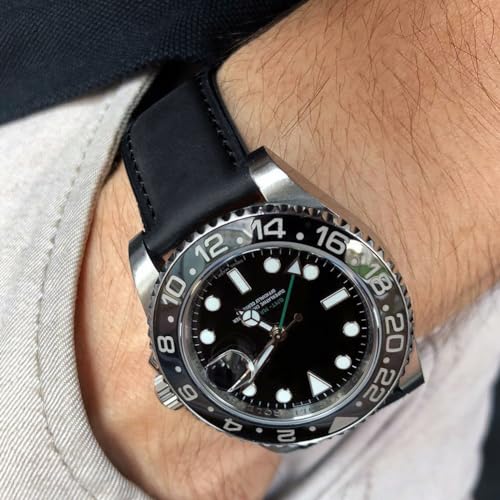 image for Ritche Genuine Classic Vintage Quick Release Black Leather Watch Band 