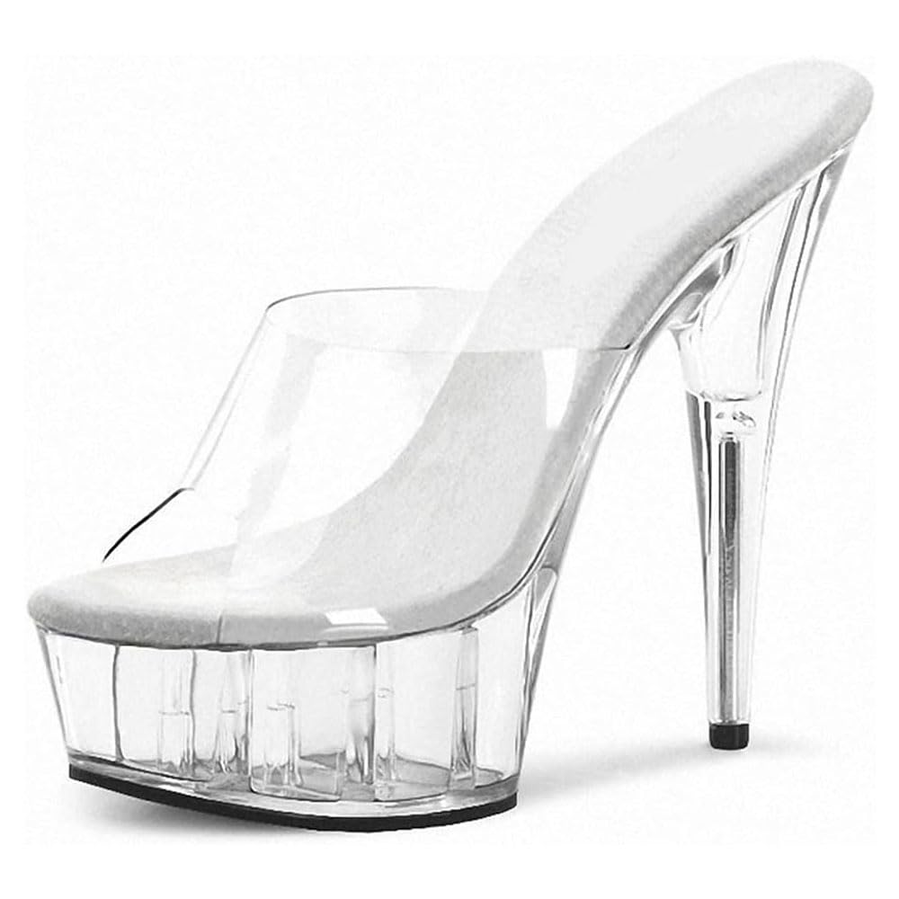 Hyfzxwx Women's D Clear High Heels Transparent Platform Mules Sandals Sexy Stripper Club Pole Ance Wedding Ress Party Shoes Large Size /D/37Eu