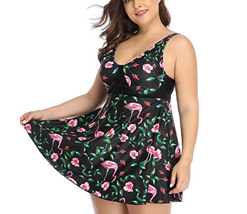 Women Plus Size Two Piece Swimsuits Tankini Bathing Suits Flamingo Swim Dress