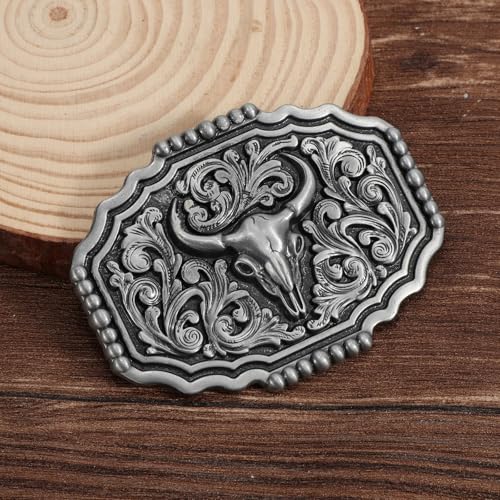 Image of SANSTHS Cowboy Belt Buckle, Western Belt Buckles for Men Women Texas Bull Rodeo Cowgirl Belt Buckle