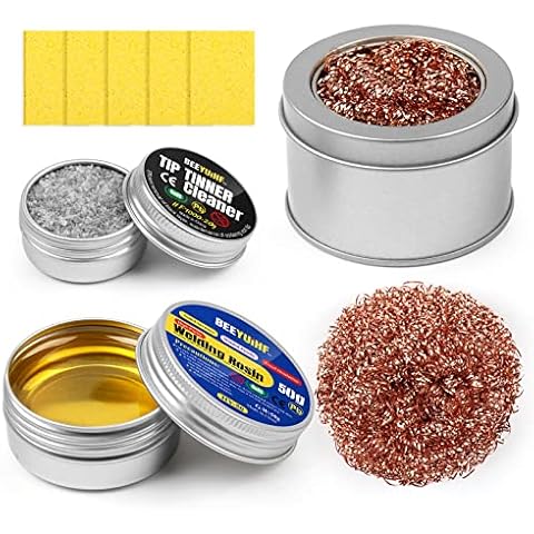 BEEYUIHF Lötspitzenreiniger Set - bleifrei Lötspitzen Reaktivator 16g + Kolophonium Flussmittelpaste (1.76oz/50g) + Lötschwamm Reinigung (50x35x5mm)+Lötspitzenreiniger Cover