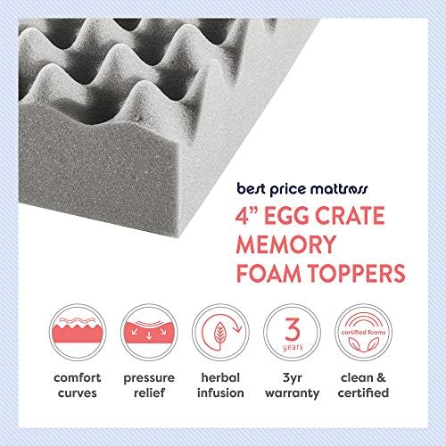 Mellow 4 Inch Egg Crate Reminiscence Foam Mattress Topper with Infusion