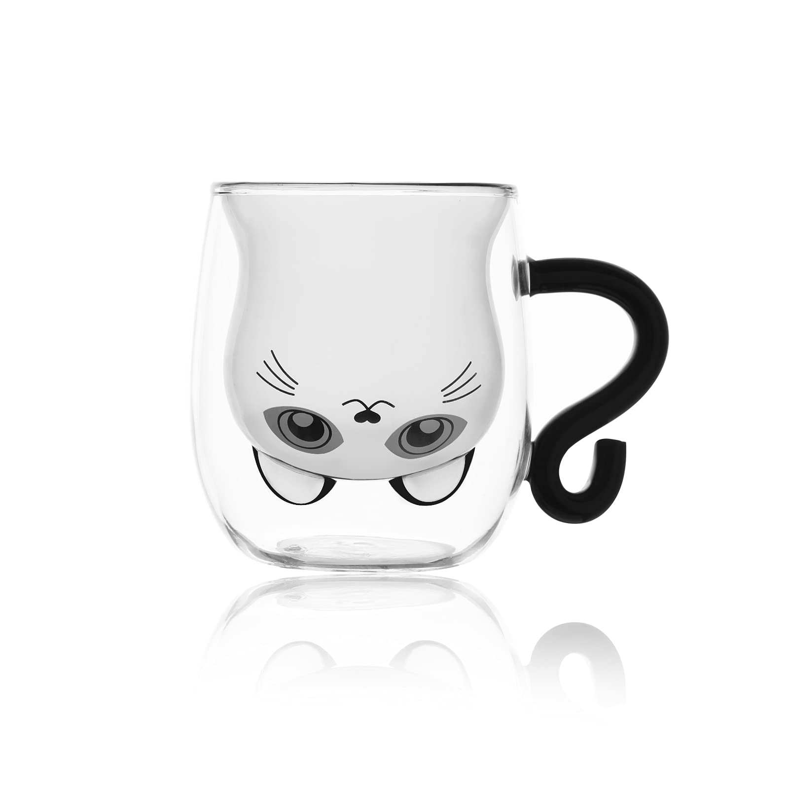 SHENDONG Cute Cat Mugs Cute Cups Cat Tea Coffee Cup with Handle 8.5oz Milk Cup Double Wall Insulated Glass Espresso Cups Glass Gift for Personal Birthday Valentine's Day and Office (Black Cat)
