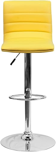 Miniatura 5 de Flash Funiture silla de bar ajustable con base cromada, Vinilo, Amarillo