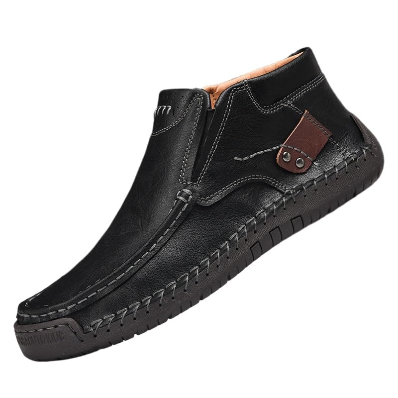 Men's Slip on Walking Loafers Hands Free Leather Casual Shoes Boots Comfortable Breathable Outdoor Office Business