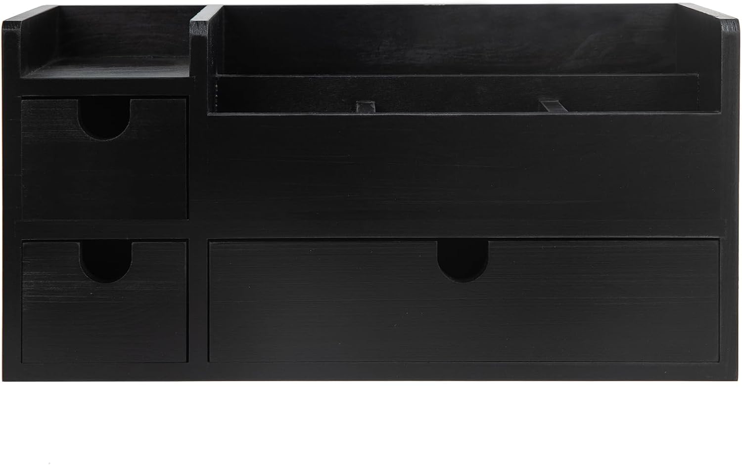 Vintage Black Wooden Desktop Organizer Removable Drawers Office Supplies Wood Storage Cabinet Caddy Box Stationery Pencil Slots Mail Holder Note Pads Accessories Home Makeup Tools Cosmetics