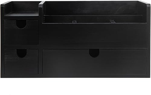 Organizador de escritorio de madera negra vintage con cajones extraíbles, suministros de oficina, gabinete de almacenamiento de madera, caja de