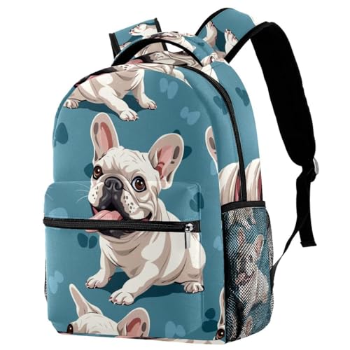 Sac à dos voyage bouledogue français blanc enfant avec porte-gourde