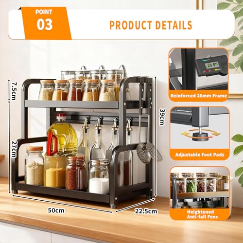 Image of CoolLeaf Kitchen Organizer Rack Steel, ๐-๐๐ข๐๐ซ Spice Rack Organizer With Cutting Board Stand, Cutlery Holder & Hooks, Multipurpose Kitchen Rack Stand for Counter Top Organizer,๐๐ ๐๐ Load-Black