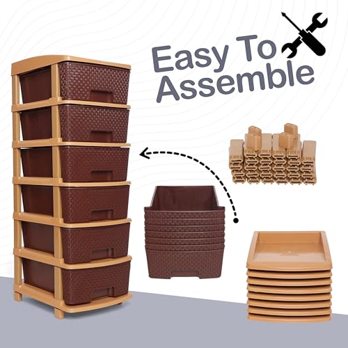 Image of Plastic Modular Drawer Storage Chest Of Drawers Organizer Storage Box, Large Stomo Racks For Multipurpose Anti-slip Shoes Organizers (Brown, 6 Layer)
