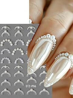 2Sheet French Pearl Lace Smile Lines Nail Art Stickers 5D Embossed Decals Self-Adhesive Elegant Sweet Cute Romantic Designs Acrylic Nails DIY Manicure Accessories Birthday Party Favors