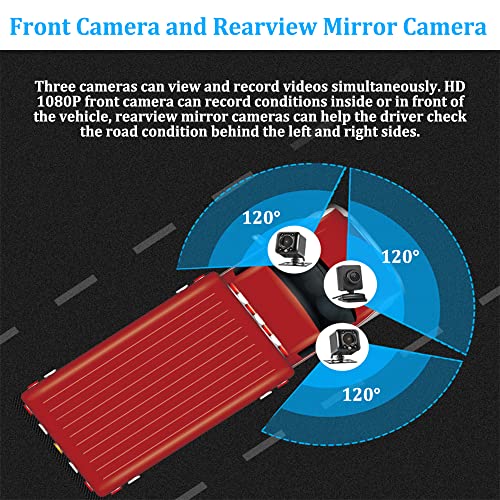 Image of VSYSTO 3CH WiFi Truck Dash Camera, GPS 7 Inch Monitor HD 1080P Front Camera, Left & Right Infrared Night Vision Rearview Mirror Cameras, Backup Cam for RV Semi Trailer Van Tractor Car (7 Inch Screen)