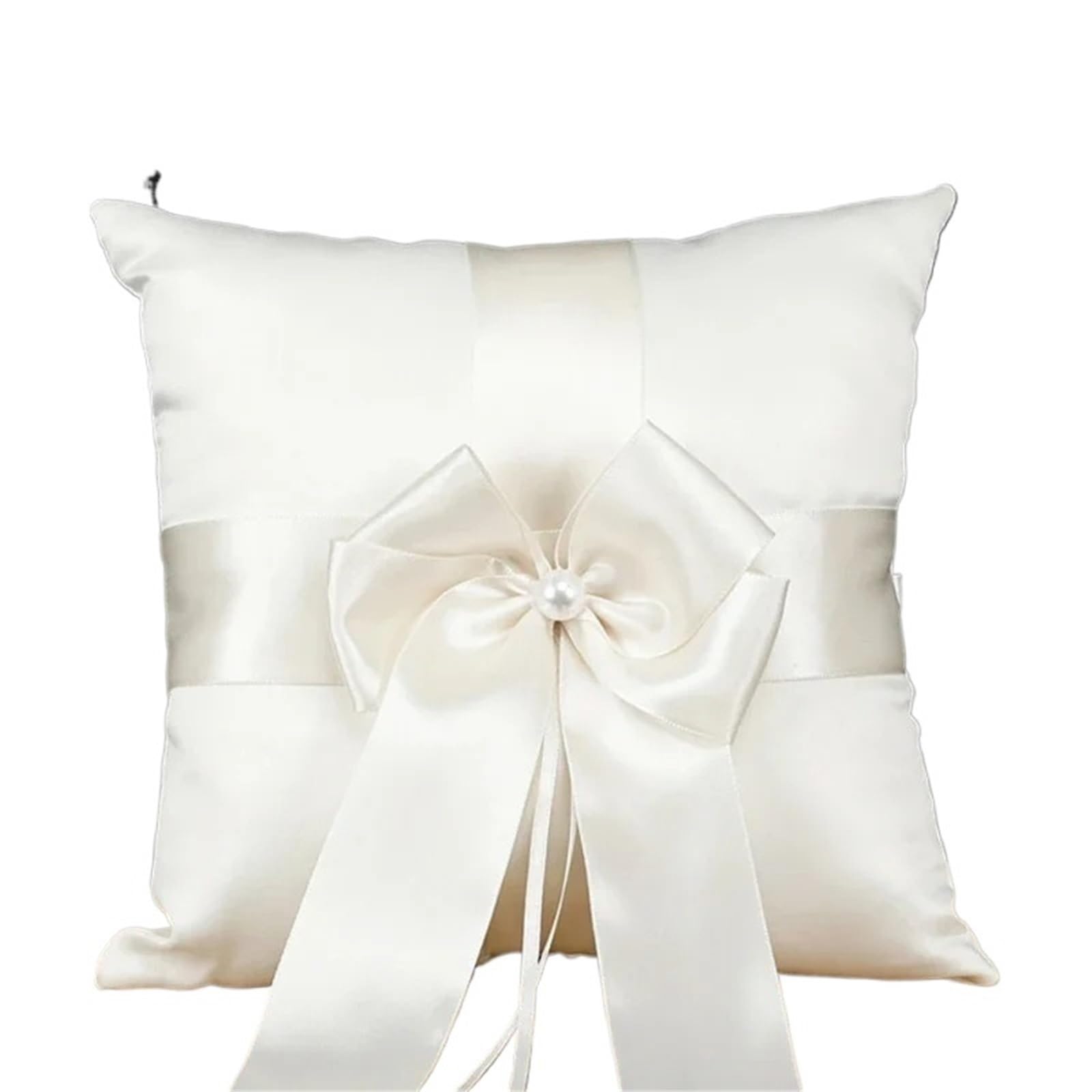 CGRSDSD Ring Bearer Pillow Flower Girl Basket Ring Bearer Pillow Set White Romantic Satin Bow Pearls Ring Pillow For Bride/Kid Wedding Ceremony Party Decor(Pillow)