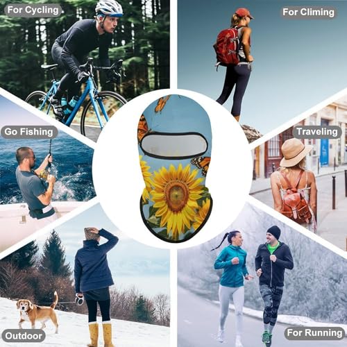 Balaclava para hombre y mujer, máscara para esquiar con diseño de girasol y mariposa, cubreboca completo para ciclismo miniatura 6