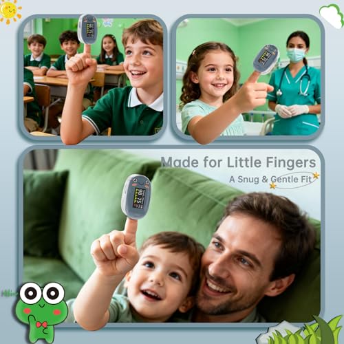 Image of Alecaremed Pulse Oximeter for Kids, Adorable Animal Children Oxygen Monitor Fingertip with 20 x Memory, 4 Color OLED Display Blood Oxygen Saturation Monitor with Alarm, Batteries and Lanyard (Grey)