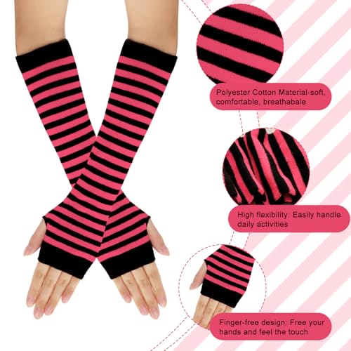 Women Socks Striped Knee High Socks Leg Arm Warmer Fingerless Gloves Set Halloween Cosplay3