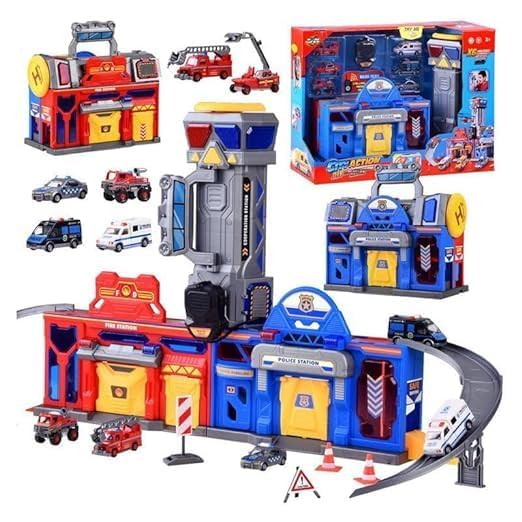 Image of Toy Walkie Talkies Racers Vehicle Metal Car Parking Lot Fire Station Police Station Toys for Children Luxury Gifts