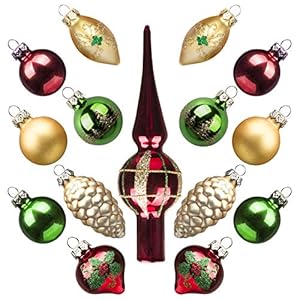 Miniature Ornaments and Tree Topper Christmas Mini Glass Tree Decorations Set of 15 for Tabletop Desktop Tree Wedding Centerpiece (Red Gold Green) Miniature Ornaments and Tree Topper Christmas Mini Glass Tree Decorations Set of 15 for Tabletop Desktop Tree Wedding Centerpiece Red Gold Green