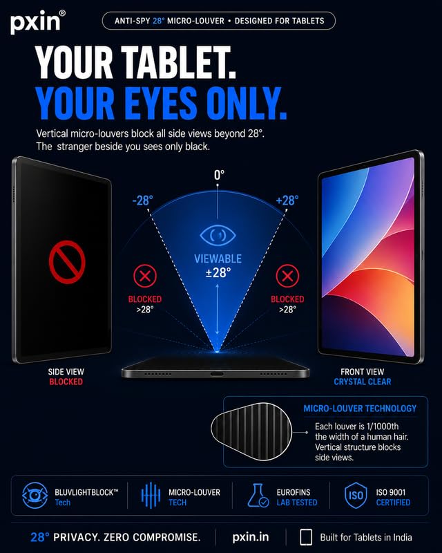 Image of Pxin 360 Pro Privacy Screen guard compatible with Surface Pro 13 inch | Anti Glare | Anti UV | Anti Blue | Anti Reflection | Privacy Filter | Unbreakable Build