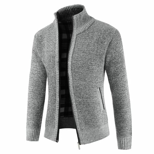 Men's Slim Fit Zipped Knitted Cardigan Classic Casual Long Sleeve Stand Collar Sweater Fleece Lined Warm Outwear (Lightgrey1a,Medium)2