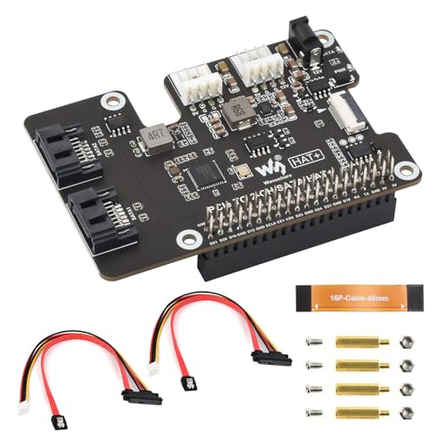 Waveshare PCIe To 2 Ch SATA Adapter For Raspberry Pi 5, Supports SATA Hard Drive Protocol, Onboard Dual LED Indicators and EEPROM, Hat + Standard, Driver Free, Plug and Play