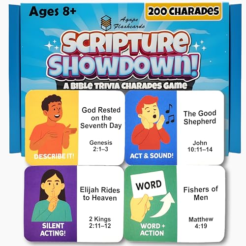 Bible Trivia Charades Game, Scripture Showdown for Families, Teens, Adults,