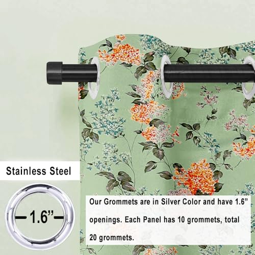 Image of Cloth Fusion Printed 100% Blackout Door Curtains 7 Feet Long Set of 2, Room Darkening Parda with Stainless Steel Grommets for Home Decor (7x4.5 Feet, Green Coral)