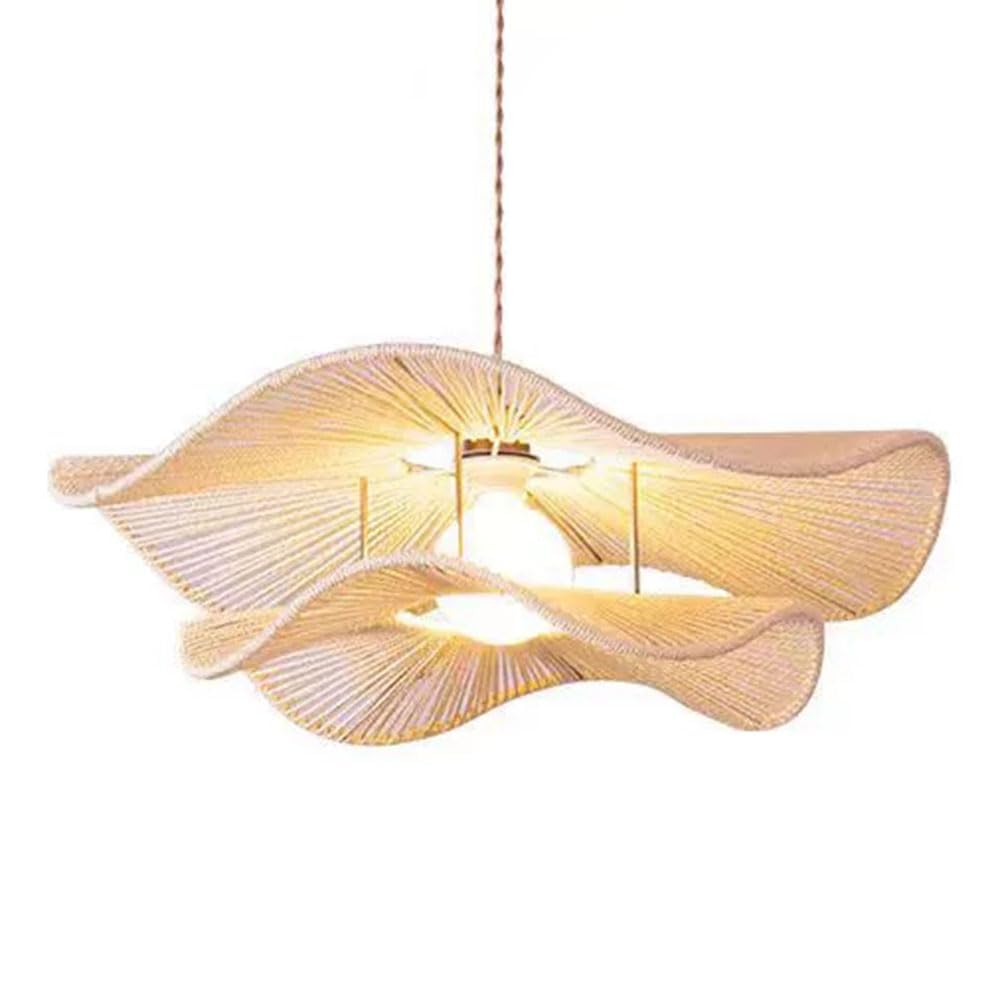 Geometry Pendant Light Fixture Hemp Rope Lamp Shade Hand Woven Coastal Hanging Ceiling Chandeliers E26 Socket, 1-Light Boho with Metal Lantern 2-Layer Shade for Entryway Foyer Living Rooms