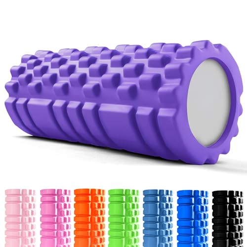 unycos - Rodillo para Masajes Musculares【33x14 cm】Resiste 130 kg | Cilindro de Espuma Dura para Fitness, Terapia con Foam Roller | Automasaje para Recuperación y Flexibilidad (Morado)