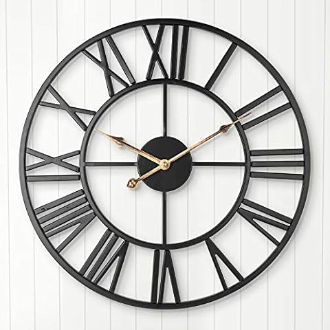 ARVINKEY Silent Wall Clock, European Farmhouse Vintage Clock with Roman Numerals 40cm Non Ticking Battery Operated Metal Skeleton Decorative Clock for Home Kitchen Cafe (Black) Cover