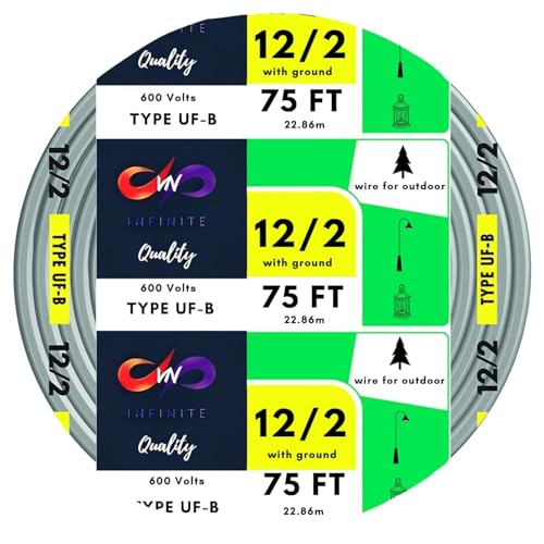 12/2 UF-B Wire Gray Solid Underground Feeder Cable 75 ft
