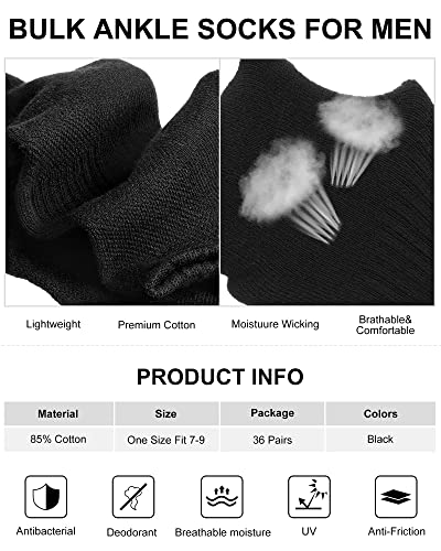 Patelai 36 Pairs Ankle Athletic Socks Bulk For Men Women Low Cut Sports Tab Running Socks With Cushion No Show Socks (Black) #TOP1