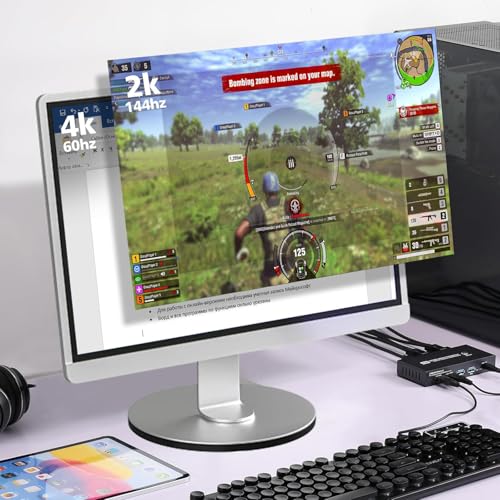 Image of Tobo KVM Switches HDMI 1 Monitor 2 Computers for Mac and PC, 4K 60Hz 2 Port HDMI KVM with 4 USB 3.0 Ports, Button Switch and Desktop Switches (TD-1343H)