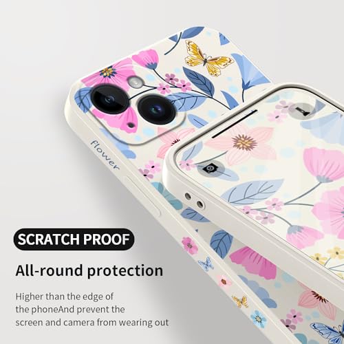 Coque silicone iPhone 14 Plus LEECG fine et blanche à motif floral