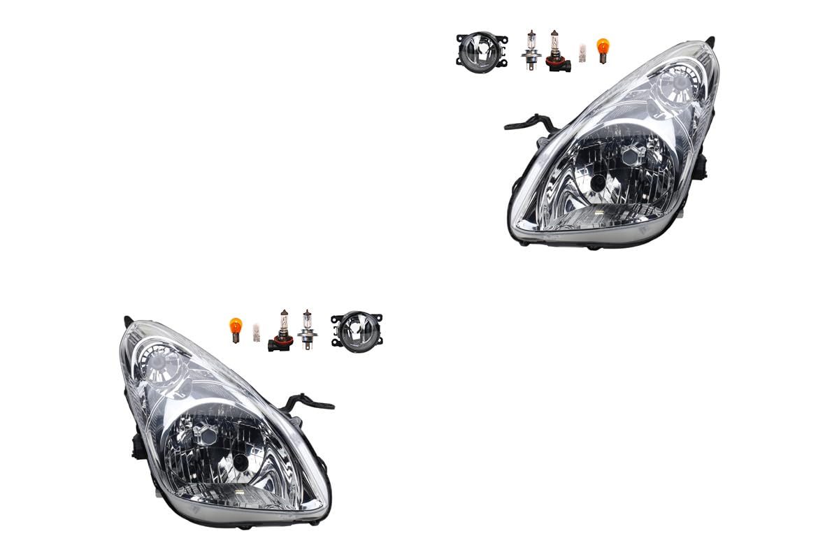 Johns, Juego de faros delanteros halógenos para Nissan Pixo Ua0 06/2009 – H4 izquierda y derecha + faros antiniebla + bombilla