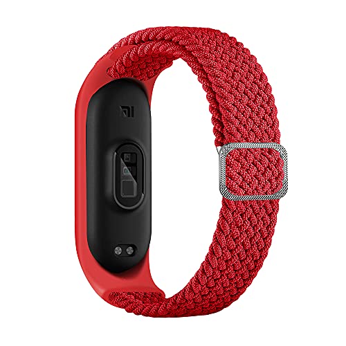 Tiggo Smart Watch Strap compatible for Xiaomi Mi Band 6,Nylon Sport Braided stretch Solo Loop Watch Belt,Replacement Bracelet Wristband Wrist Strap for Xiaomi Mi Band 3 4 5 6 Watch (rojo)