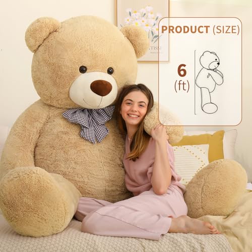 Image of MaoGoLan Big Teddy Bear, 6 Feet Life Size Huge Plush Stuffed Animal, Adorable and Soft Teddy Bear Gift for Christmas, Valentine's, Birthday, or Long Distance