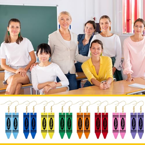 Nosiny 16 Pairs Halloween Crayon Earrings for Women Teachers Appreciation Gifts Crayon Jewelry Gifts for Teachers Gift Women Acrylic Drop and Dangle Earrings for Creative Jewelry 5