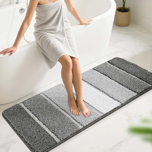 COSY HOMEER Bathroom Rugs 59"x20", Ultra Soft Absorbent Bath Mat with Non-Slip TPR Backing, Machine Washable Shaggy Rug for Bathroom Floor, Dark Gray Dark Gray 1'8" x 4'11" (Rectangular)