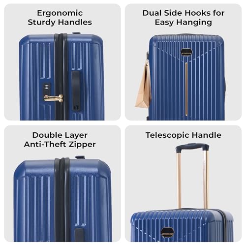 Image of Midnight Voyager Check-in Medium 67.5cm | Trolley Bag Hard Case Polycarbonate, 4 Wheels 360 Degree Wheeling System Luggage, Suitcase for Travel, with Front Laptop Access (Strom Blue)