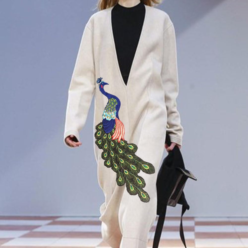 Grande Ricamo Paillettes Pavone Piuma Tessuto Pizzo Applique For Abito