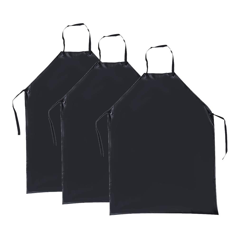 Tablier Imperméable en Pvc Noir, Lot de 3, Usage Intensif | Résistant aux Acides Alcalis, pour Café et Atelier de Création, Usage Commercial et Maquettisme