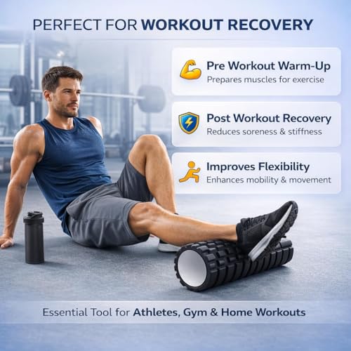 Image of PulGos Black ๐๐ข๐ ๐ก ๐๐๐ง๐ฌ๐ข๐ญ๐ฒ Foam Roller for Exercise, Deep Tissue Massage Roller for ๐๐๐๐จ๐ฏ๐๐ซ๐ฒ & ๐๐๐๐ค ๐๐๐ข๐ง ๐๐๐ฅ๐ข๐๐ | Muscle Roller for Trigger Point,Yoga, Stretching &Gym