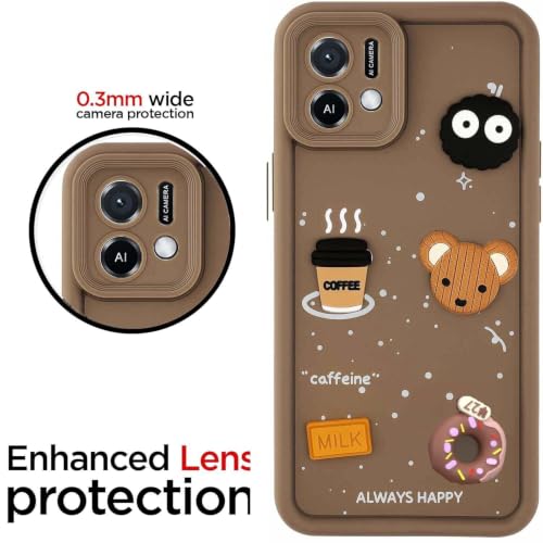 Image of Bintage Cute Fun Ball | Taddy Cartoon 3D Smiley Coffee Cup | Milk Donut | Full Protection Rubber Back Cover Compatible for Oppo CPH2349 / Oppo A16k - Brown