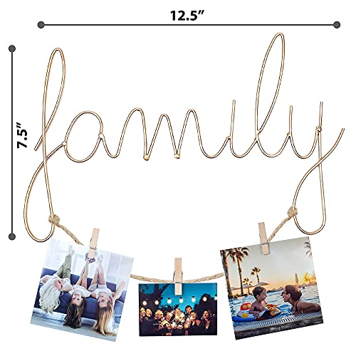 Blokkd Family Picture Frame With Wooden Clips And Hanging String For Photos 12×7.5" - Family Sign, Wall Decor, Wall Art Decor, Family Photo Frame, Wall Collage, Gold Decor #TOP1